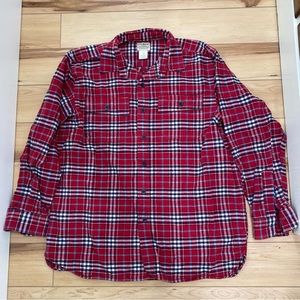 L.L. Bean - Men’s Chamois Flannel Shirt - Red Plaid - 100% Cotton - Size L